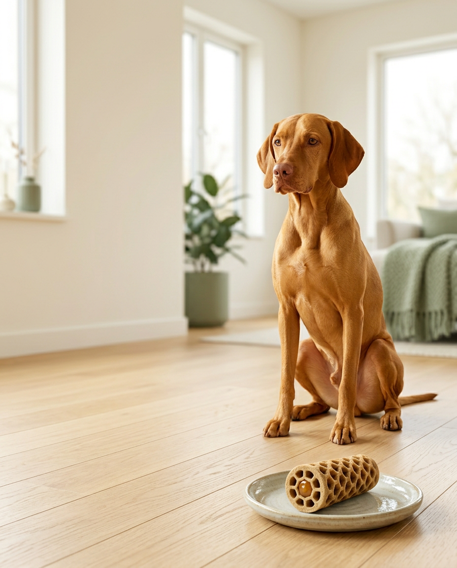 A happy dog at home